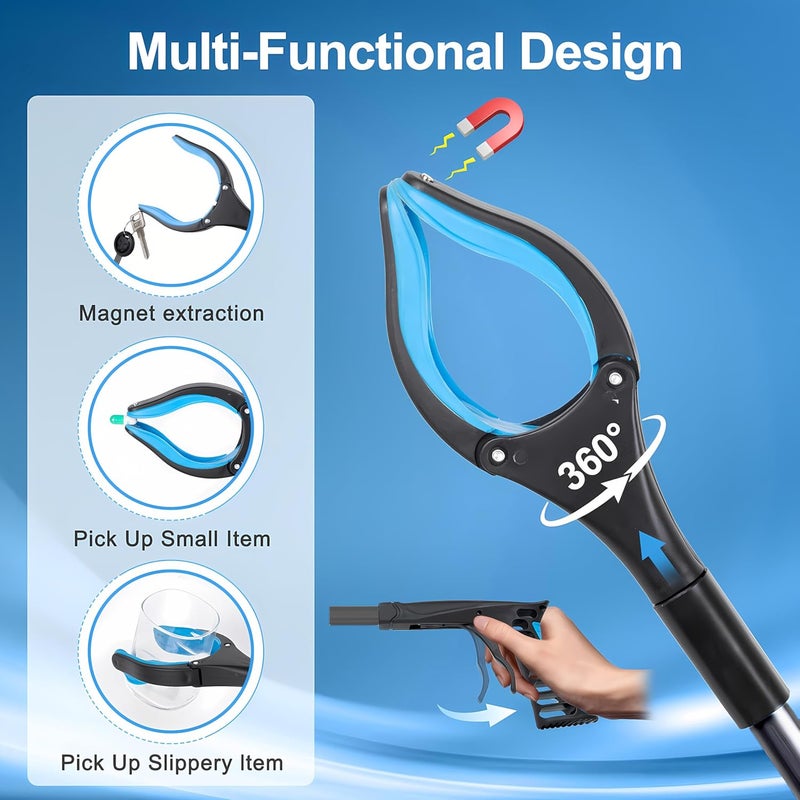 POPDA Grabber Reacher Tool - 32” Extra Long Foldable Gripper and Reaching Tool - Heavy Duty Pick Up Stick Grabbers for Seniors, Trash, Surgery Recovery Must Haves Gifts (Black Blue) - Image 4